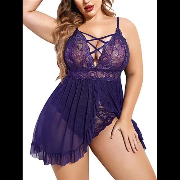 Sexy Snap Crotch Babydoll Lace Chemise Curvy Strappy Ruffle
